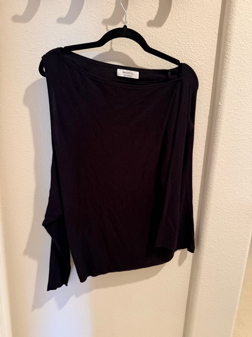 Bailey 44 Black One-Shoulder Draped Long Sleeve Top